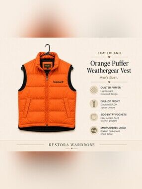 Timberland Weathergear Men’s Orange Down Puffer Vest Size Large